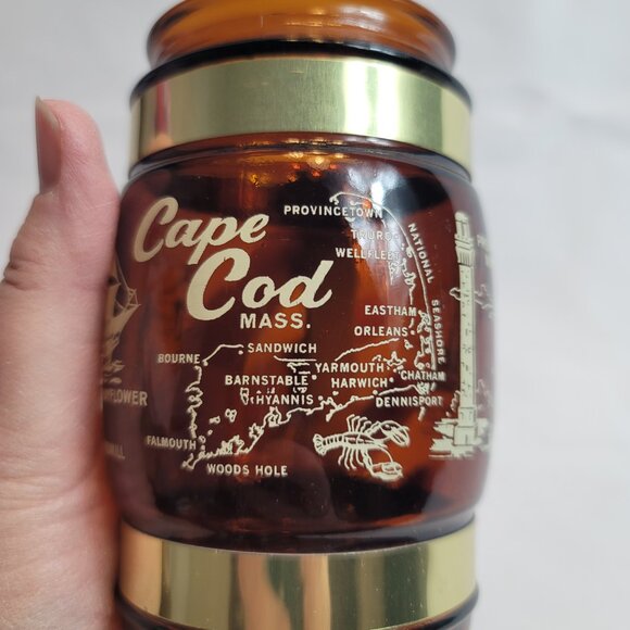 Siesta Ware Amber Brown Glass Barrel Mug Wood Handle Cape Cod - Picture 8 of 13